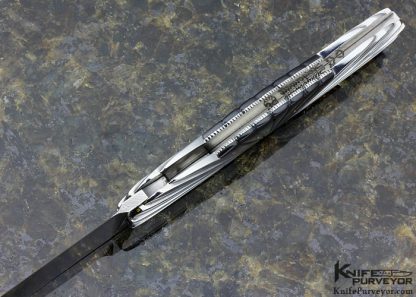 Ken Steigerwalt Custom Knife Fluted Black Lip Pearl and Carved Steel "Icarus Lockback" - Image 6