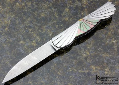 Ken Steigerwalt Custom Knife Fluted Black Lip Pearl and Carved Steel "Icarus Lockback"