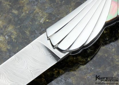 Ken Steigerwalt Custom Knife Fluted Black Lip Pearl and Carved Steel "Icarus Lockback" - Image 2