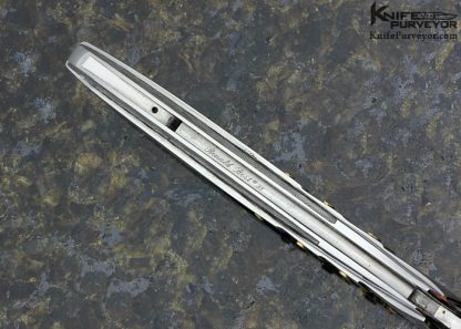 Ron Best Custom Knife Carved Damascus & Black Lip Tahitian Pearl Lockback Dagger - Image 6