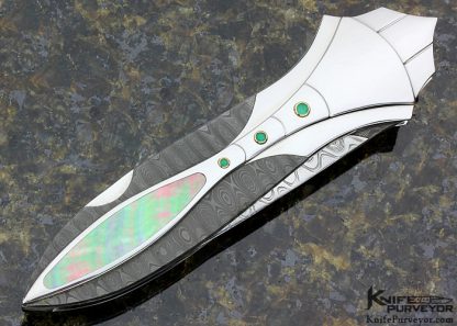 Ron Best Custom Knife Carved Damascus & Black Lip Tahitian Pearl Lockback Dagger - Image 3