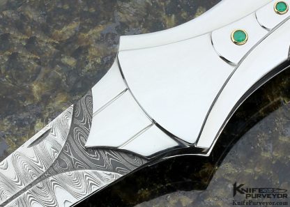 Ron Best Custom Knife Carved Damascus & Black Lip Tahitian Pearl Lockback Dagger - Image 2
