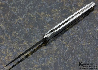 Joe Kious Custom Knife Mike Norris Damascus & Black Lip Tahitian Pearl Shell Interframe Spike Lockback with 14Kt Gold Toothpick - Image 5