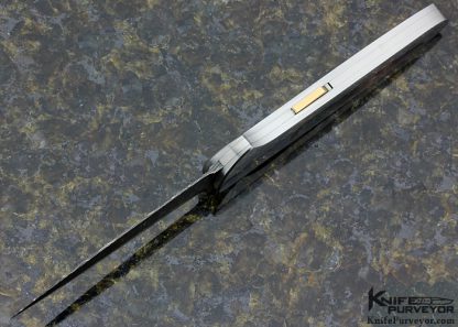 Joe Kious Custom Knife Mike Norris Damascus & Black Lip Tahitian Pearl Shell Interframe Spike Lockback with 14Kt Gold Toothpick - Image 4