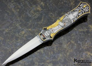Joe Kious Custom Knife Double Pocket Locket Automatic "Cowboy & Indian" Engraved by Jon Robyn 11028