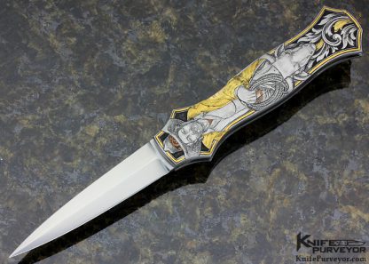 Joe Kious Custom Knife Double Pocket Locket Automatic "Cowboy & Indian" Engraved by Jon Robyn 11028