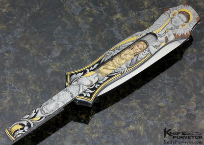 Joe Kious Custom Knife Double Pocket Locket Automatic "Cowboy & Indian" Engraved by Jon Robyn - Image 5