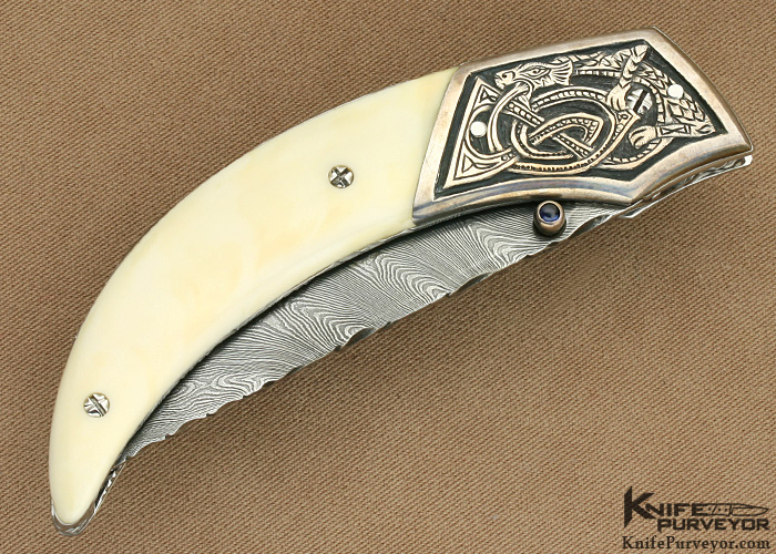 Bill McHenry Custom Knife Sole Authorship Engraved Nickel Silver and Mammoth Linerlock - Image 2