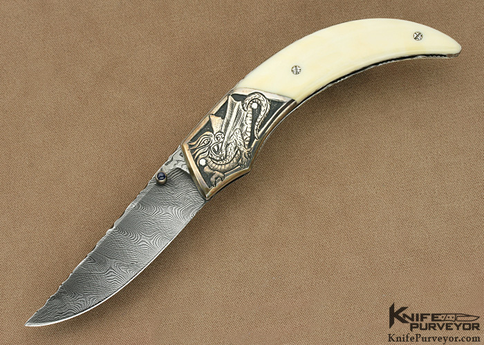 Bill McHenry Custom Knife Sole Authorship Engraved Nickel Silver and Mammoth Linerlock 15454