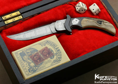 Shane Taylor Custom Knife "Gambling Motif"  & Carved Mammoth Linerlock - Image 3