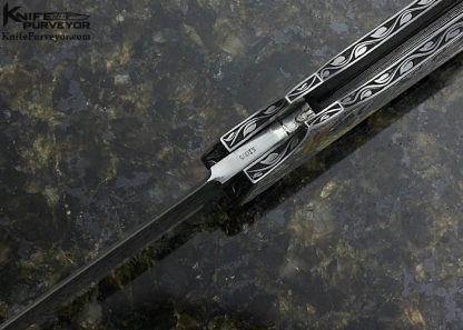 Joe Kious Custom Knife Damascus & Jade Interframe Lockback Dagger Engraved by Tim George - Image 8