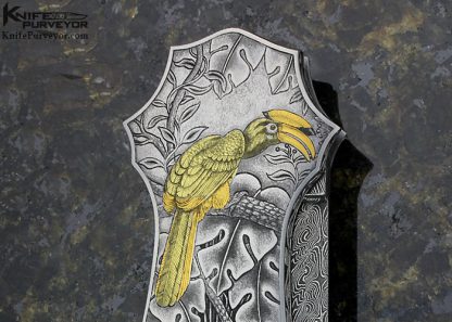 Joe Kious Custom Knife Damascus & Jade Interframe Lockback Dagger Engraved by Tim George - Image 5
