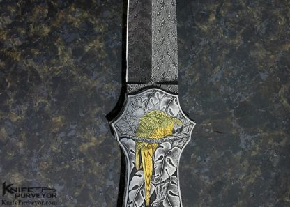 Joe Kious Custom Knife Damascus & Jade Interframe Lockback Dagger Engraved by Tim George - Image 2
