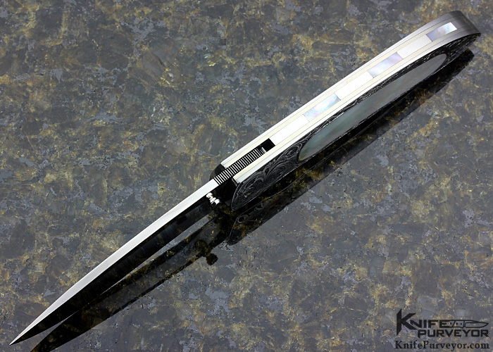 Andre van Heerden Custom Knife Mother of Pearl Shell Interframe Linerlock Engraved by Helen van Wyck - Image 5