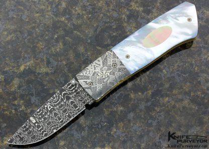 Bill Ankrom Custom Knife Robert Eggerling Mosaic Damascus and Multi Pearl Linerlock