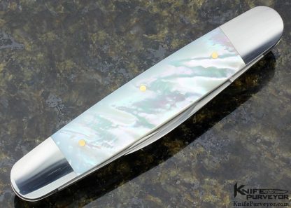 Eugene Shadley Custom Knife 2 Blade Mother of Pearl with Gold Pins and Escutcheons Slip Joint - Image 5