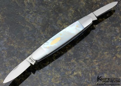 Eugene Shadley Custom Knife 2 Blade Mother of Pearl with Gold Pins and Escutcheons Slip Joint