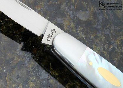 Eugene Shadley Custom Knife 2 Blade Mother of Pearl with Gold Pins and Escutcheons Slip Joint - Image 2