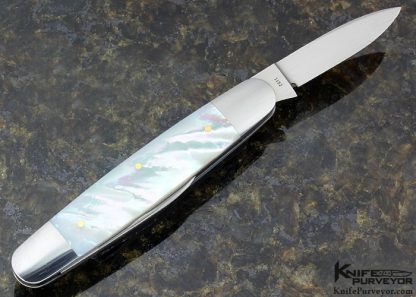 Eugene Shadley Custom Knife 2 Blade Mother of Pearl with Gold Pins and Escutcheons Slip Joint - Image 3