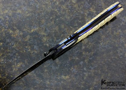 Jim Minnick Custom Knife Blued Damascus with Braided Gold Wire Inlays Linerlock - Image 5