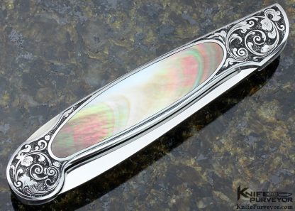 Andy Mills Custom Knives Terry Theis Engraved Black Lip Tahitian Pearl Shell Interframe Lockback - Image 3
