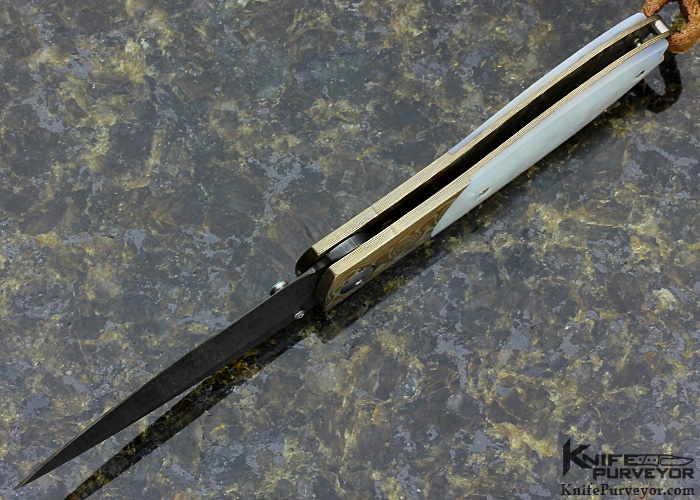 William Henry Custom Knife B5 Mother Of Pearl Shell With Mokume And Damascus Button Lock - Image 6