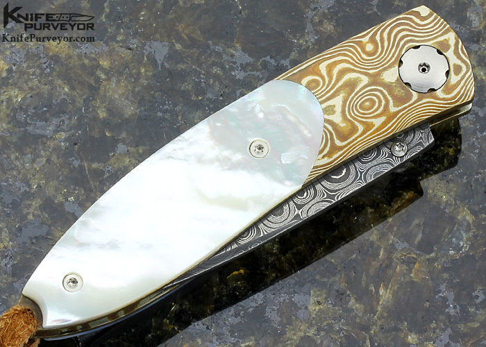 William Henry Custom Knife B5 Mother Of Pearl Shell With Mokume And Damascus Button Lock - Image 4