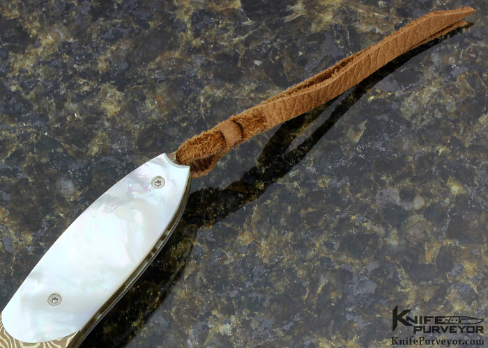 William Henry Custom Knife B5 Mother Of Pearl Shell With Mokume And Damascus Button Lock - Image 3
