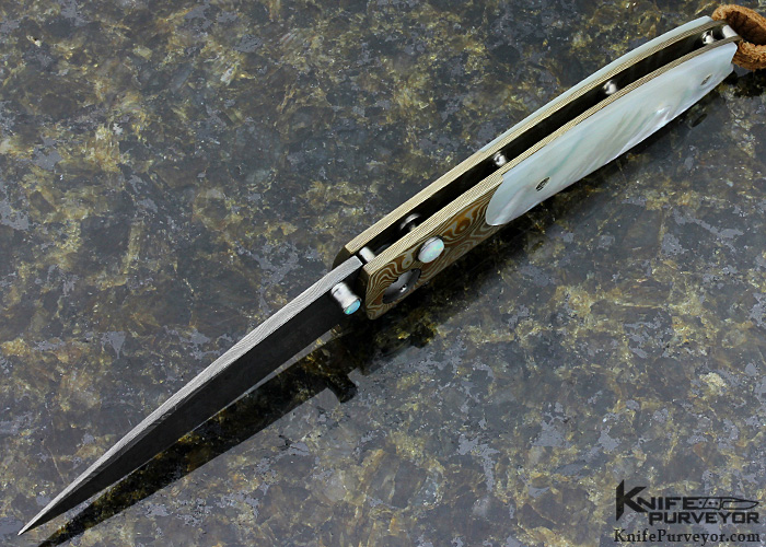 William Henry Custom Knife B5 Mother Of Pearl Shell With Mokume And Damascus Button Lock - Image 5