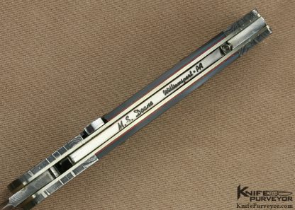M.S. Doane Custom Knife Black Lip Tahitian Pearl Shell & Damascus Button Release Auto - Image 6