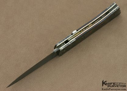 M.S. Doane Custom Knife Black Lip Tahitian Pearl Shell & Damascus Button Release Auto - Image 5