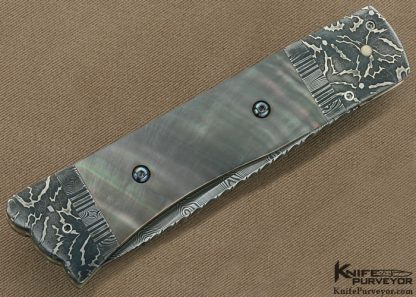 M.S. Doane Custom Knife Black Lip Tahitian Pearl Shell & Damascus Button Release Auto - Image 3