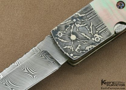 M.S. Doane Custom Knife Black Lip Tahitian Pearl Shell & Damascus Button Release Auto - Image 2