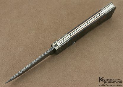 M.S. Doane Custom Knife Black Lip Tahitian Pearl Shell & Damascus Button Release Auto - Image 4