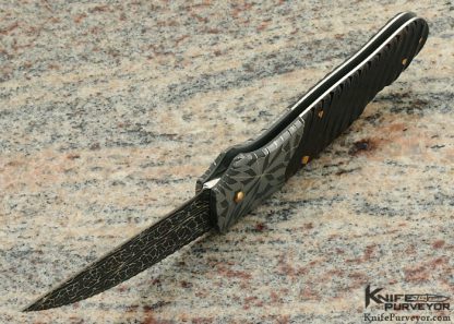 Joe Kious Custom Knife Fluted Exoctic Material and Damascus Wharncliff Lockback - Image 5