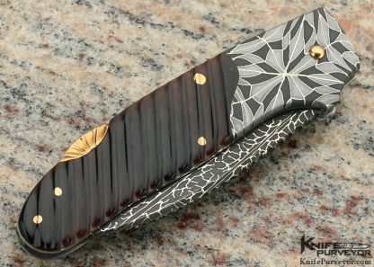 Joe Kious Custom Knife Fluted Exoctic Material and Damascus Wharncliff Lockback - Image 3