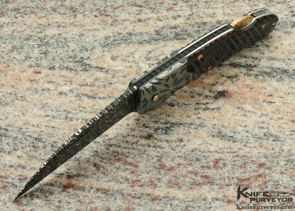 Joe Kious Custom Knife Fluted Exoctic Material and Damascus Wharncliff Lockback - Image 4