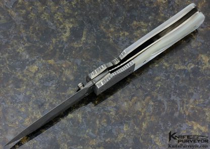 Lourens Prinsloo Custom Knife Damasteel & Mother of Pearl Shell Linerlock Dagger - Image 5