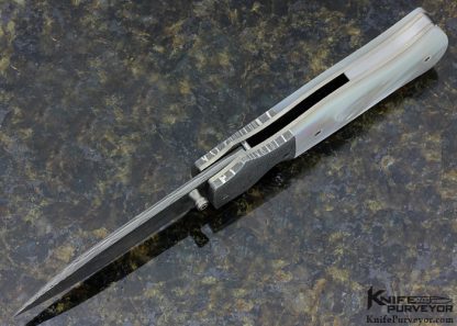 Lourens Prinsloo Custom Knife Damasteel & Mother of Pearl Shell Linerlock Dagger - Image 4