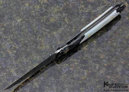 Howard Hitchmough Custom Knife Damasteel, Blued Textured Steel with 24Kt Gold Inlays & Mother of Pearl Shell Midlock - Image 5
