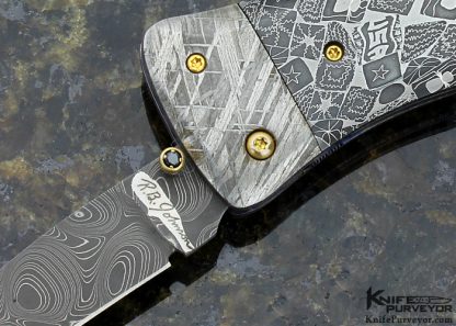R.B. Johnson Custom Knife Damascus, Meteorite & Mosaic Damascus 2 Blade Linerlock - Image 3