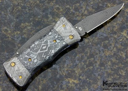 R.B. Johnson Custom Knife Damascus, Meteorite & Mosaic Damascus 2 Blade Linerlock - Image 4