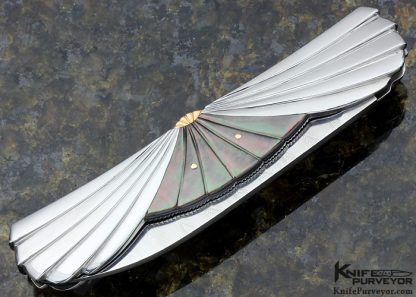 Ken Steigerwalt Custom Knife "Icarus" Blacklip Tahitian Pearl And Damascus Midlock with 14Kt Gold Spine - Image 3