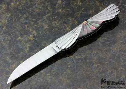 Ken Steigerwalt Custom Knife "Icarus" Blacklip Tahitian Pearl And Damascus Midlock with 14Kt Gold Spine