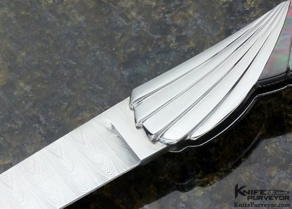 Ken Steigerwalt Custom Knife "Icarus" Blacklip Tahitian Pearl And Damascus Midlock with 14Kt Gold Spine - Image 2