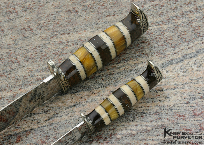 D'Alton Holder Custom Knife Engraved By Pat Holder "My Knife Set" with Amber, Oosic and Redwood Burl - Image 5