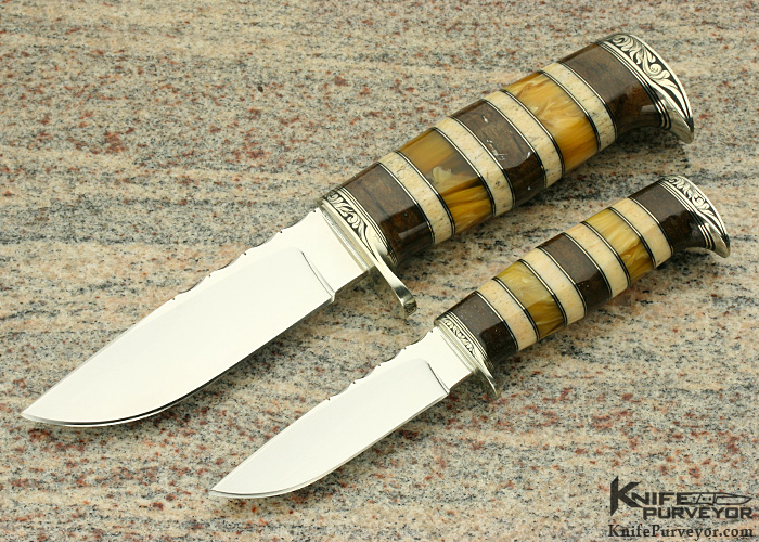 D'Alton Holder Custom Knife Engraved By Pat Holder "My Knife Set" with Amber, Oosic and Redwood Burl