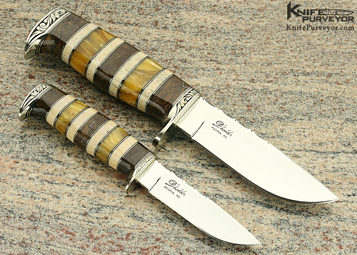 D'Alton Holder Custom Knife Engraved By Pat Holder "My Knife Set" with Amber, Oosic and Redwood Burl - Image 2
