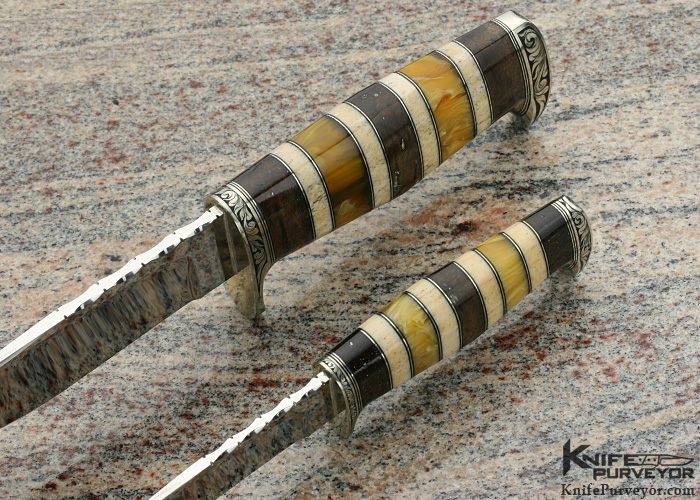 D'Alton Holder Custom Knife Engraved By Pat Holder "My Knife Set" with Amber, Oosic and Redwood Burl - Image 4