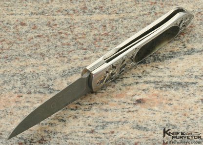 Claudio Riboni Custom Knife Engraved Black LipTahitian Pearl Shell Linerlock - Image 5